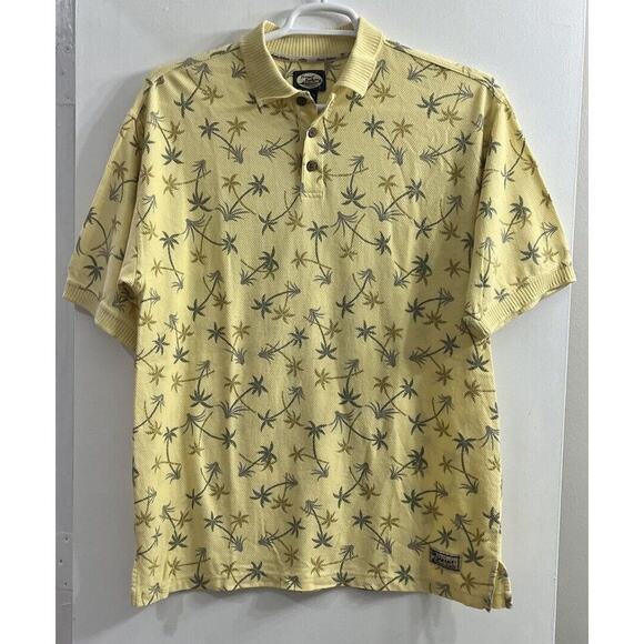 Vintage Tommy Bahama Yellow All Over Print Palms‎ Short Sleeve Polo Shirt Medium - Picture 1 of 10